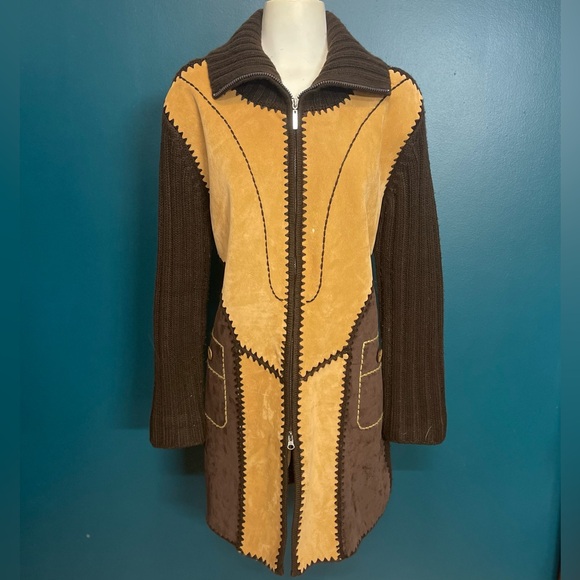 VINTAGE Unique Suede / Wool Long Coat - Picture 2 of 8